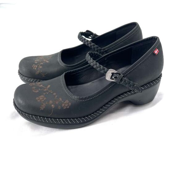 Ecco Sussex Black Leather Mary Jane Floral Comfort Heels - Picture 6 of 10